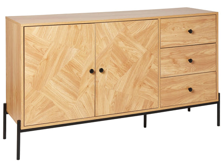 Sideboard Light Engineered Wood Black Metal Base with Drawers Storage Compartment Doors Dresser Retro Living Room Beliani