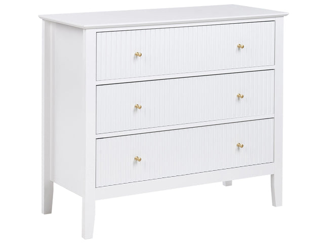 3 Drawer Chest White MDF Gold Handles Living Room Stylish Beliani