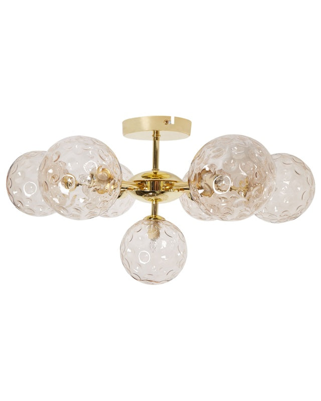 Ceiling Light 7 Lights Beige and Gold Glass and Iron Metal Glamorous Modern Look Living Room Lighting Beliani