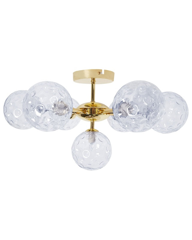 Ceiling Light 7 Lights Blue and Gold Glass and Iron Metal Glamorous Modern Look Living Room Lighting Beliani