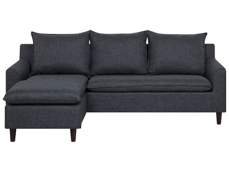 Corner Sofa Dark Grey Fabric Upholstery Dark Wood Legs Right Hand Chaise Lounge Pillow Back Beliani