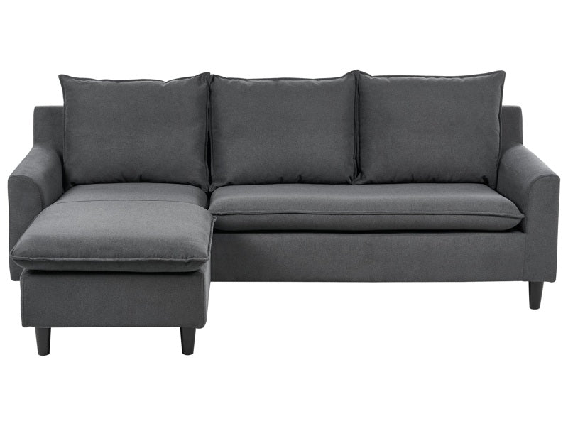 Corner Sofa Dark Grey Fabric Upholstery Dark Wood Legs Right Hand Chaise Lounge Pillow Back Beliani