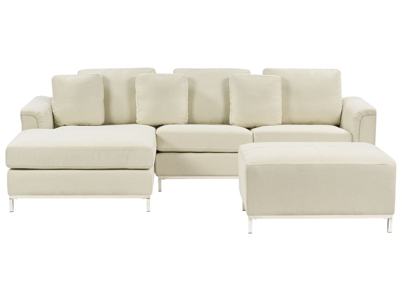 Corner Sofa Beige Fabric Upholstered with Ottoman L-shaped Right Hand Orientation Beliani