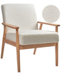 Armchair Off-White Polyester Boucle Upholstery Retro Design Light Wooden Frame Armrests Living Room Beliani