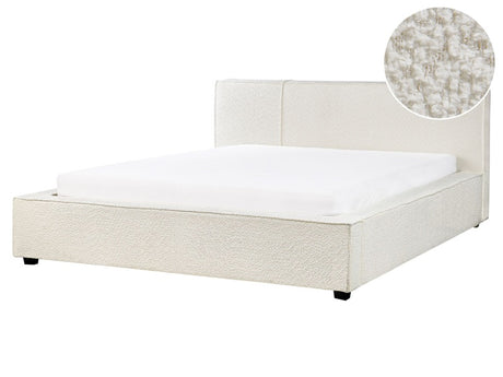 Bed Frame Off-White Boucle Upholstery EU King Size 5ft3 Slatted with Wingback Headboard Bedroom Modern Minimalist Beliani