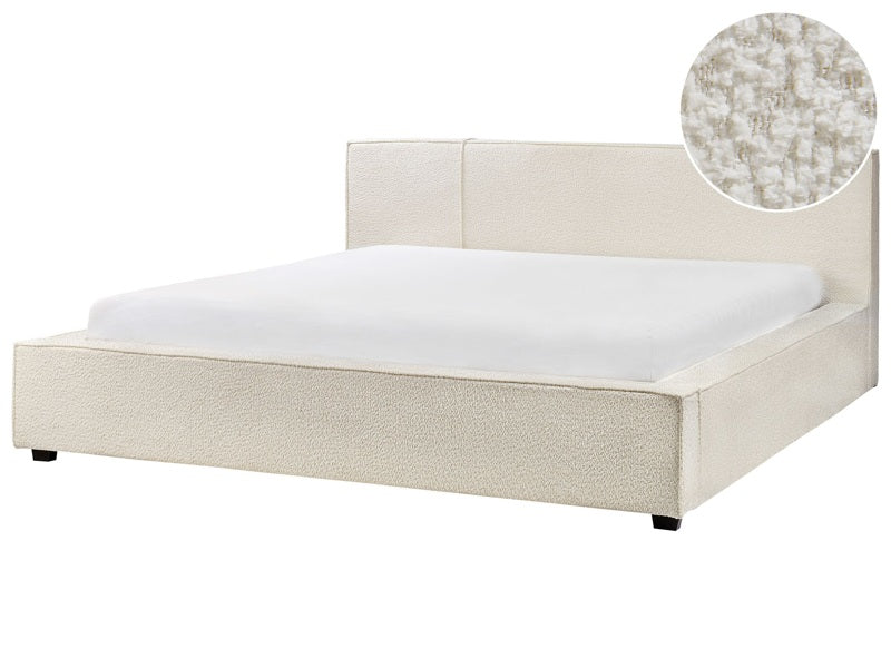 Bed Frame Off-White Boucle Upholstery EU Super King Size 6ft Slatted with Wingback Headboard Bedroom Modern Minimalist Beliani