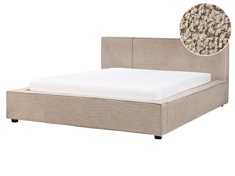 Bed Frame Taupe Boucle Upholstery EU King Size 5ft3 Slatted with Wingback Headboard Bedroom Modern Minimalist Beliani