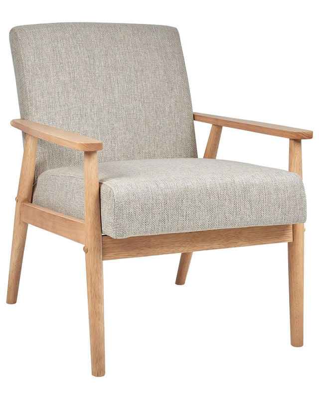 Armchair Grey Polyester Fabric Linen Upholstery Retro Design Light Wooden Frame Armrests Living Room Beliani