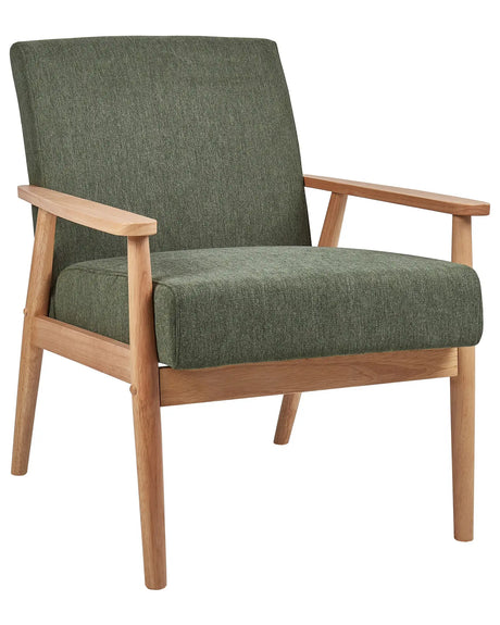 Armchair Green Polyester Fabric Linen Upholstery Retro Design Light Wooden Frame Armrests Living Room Beliani
