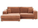 Right Hand 3 Seater Corner Sofa Light Red Fabric Upholstered Track Armrests Additional Cushions Minimalistic Modern Style Beliani