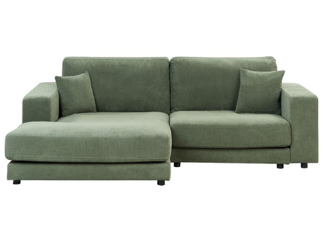 Right Hand 3 Seater Corner Sofa Green Fabric Upholstered Track Armrests Additional Cushions Minimalistic Modern Style Beliani