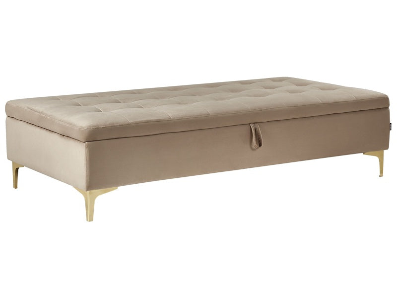 Ottoman Beige Velvet Tufted Fabric with Storage Modern Living Room Rectangular Footstool Gold Legs Beliani