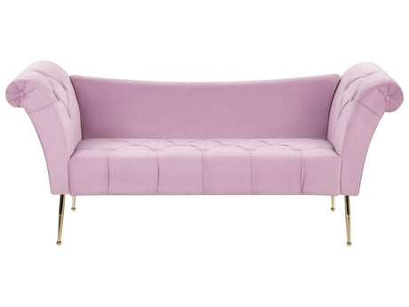 Chaise Lounge Light Violet Velvet Upholstery Tufted Double Ended Seat with Metal Gold Legs Beliani