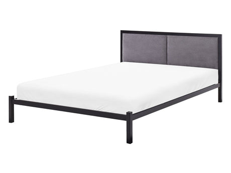 Bed Frame Black Metal EU Double Size 4ft6 Upholstered Slatted Base Minimalist Beliani