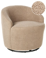 Armchair Taupe Boucle Fabric Soft Nubby Black Base Swivel 360 Retro Glam Art Decor Style Beliani