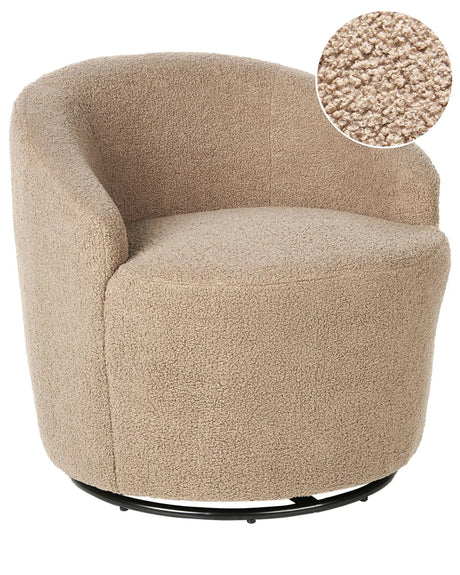 Armchair Taupe Boucle Fabric Soft Nubby Black Base Swivel 360 Retro Glam Art Decor Style Beliani