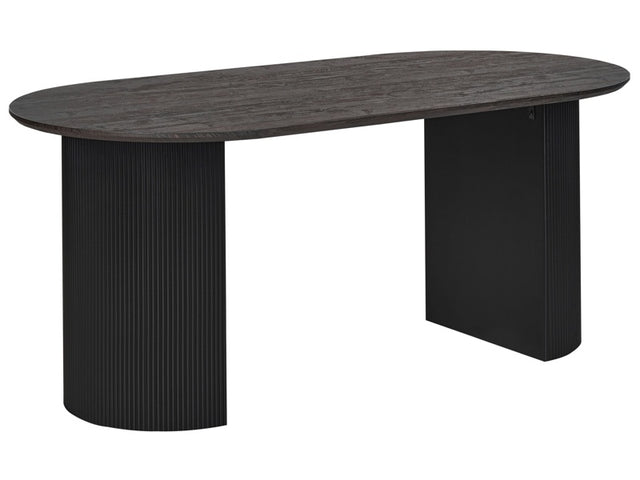 Dining Table Black MDF Top 180 x 90 cm Oval Two-Legged Fluted Modern Dining Room Furniture Beliani