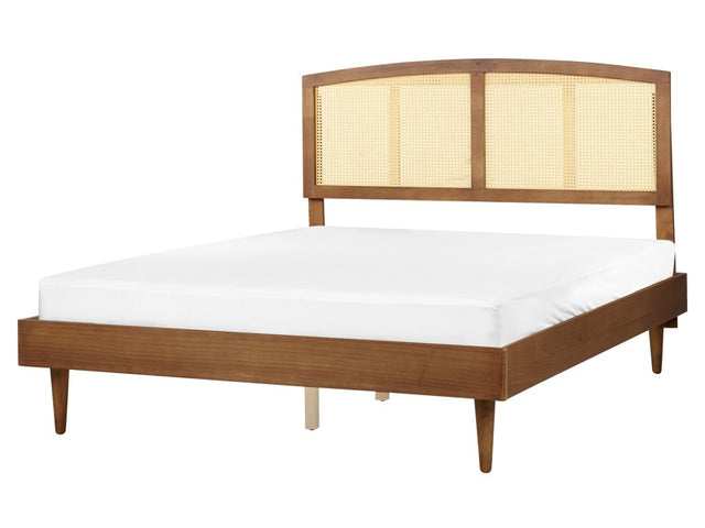 Bed Light Rubber Wood EU King Size 5ft3 with Headboard Slatted Base Minimalistic Rustic Style Beliani