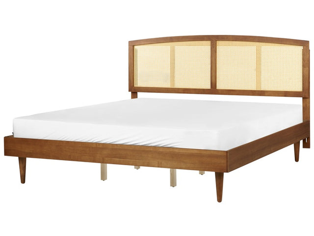 Bed Light Rubber Wood EU Super King Size 6ft with Headboard Slatted Base Minimalistic Rustic Style Beliani