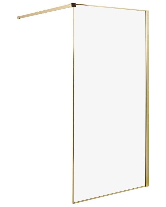 Shower Screen Gold Tempered Glass Stainless Steel Frame Wet Room Bathroom Doorless Enclosure 100 x 190 cm Beliani