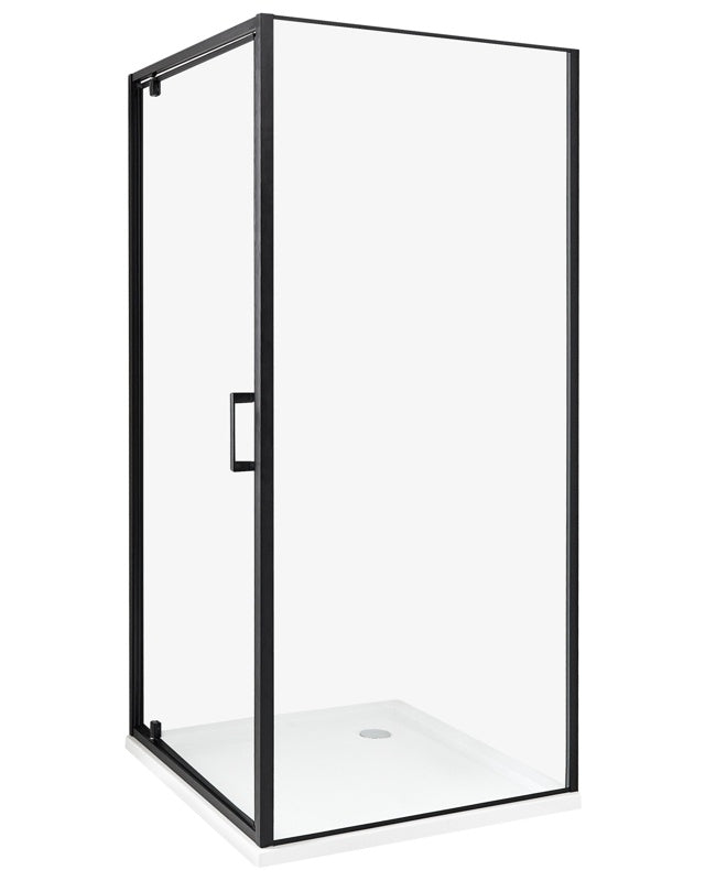 Shower Enclosure Black Tempered Glass Aluminium Frame Single Door Square 90 x 90 x 185 cm Modern Design Beliani