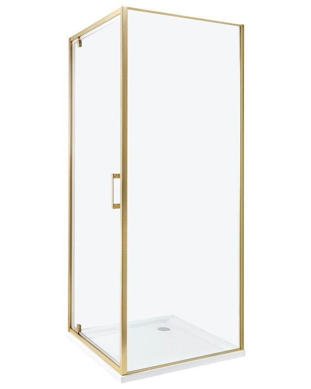 Shower Enclosure Gold Tempered Glass Aluminium Frame Single Door Square 70 x 70 x 185 cm Modern Design Beliani