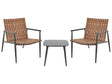 2 Seater Bistro Set Brown PE Rattan Black Steel Frame and Legs 2 Chairs Coffee Table Patio Furniture Beliani