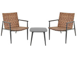 2 Seater Bistro Set Brown PE Rattan Black Steel Frame and Legs 2 Chairs Coffee Table Patio Furniture Beliani