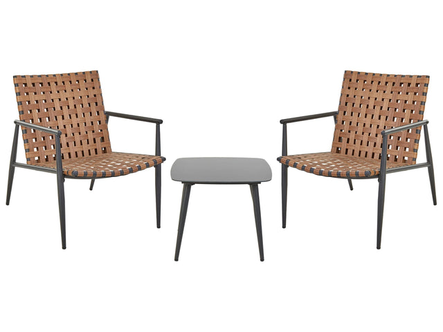 2 Seater Bistro Set Brown PE Rattan Black Steel Frame and Legs 2 Chairs Coffee Table Patio Furniture Beliani