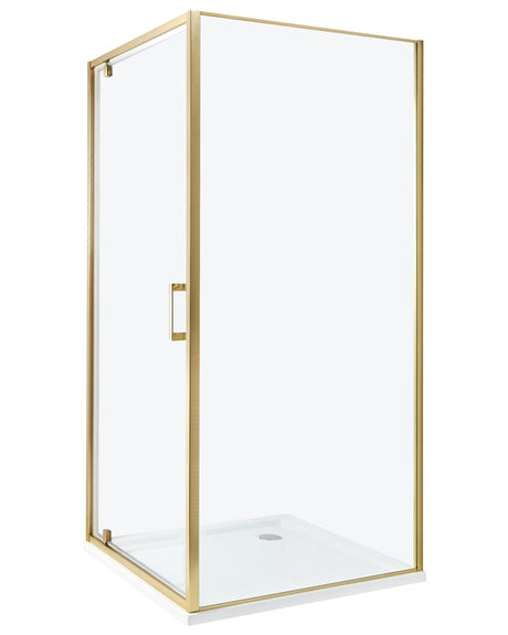 Shower Enclosure Gold Tempered Glass Aluminium Frame Single Door Square 90 x 90 x 185 cm Modern Design Beliani