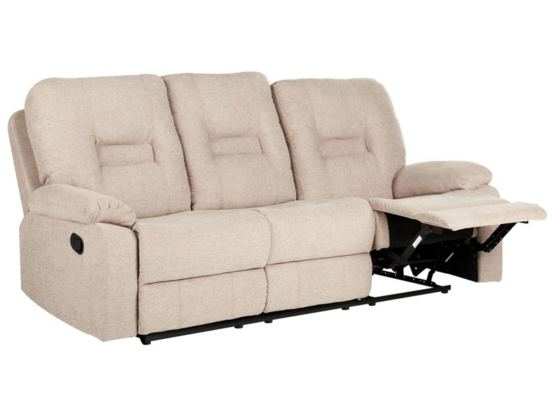 Recliner Sofa Beige 3 Seater Manually Adjustable Back and Footrest Beliani