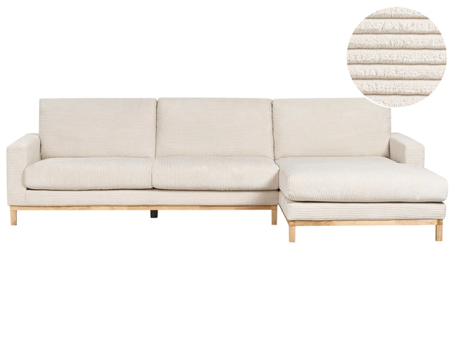Left Hand Corner Sofa Light Beige Jumbo Cord Upholstery Wooden Legs Stylish Beliani