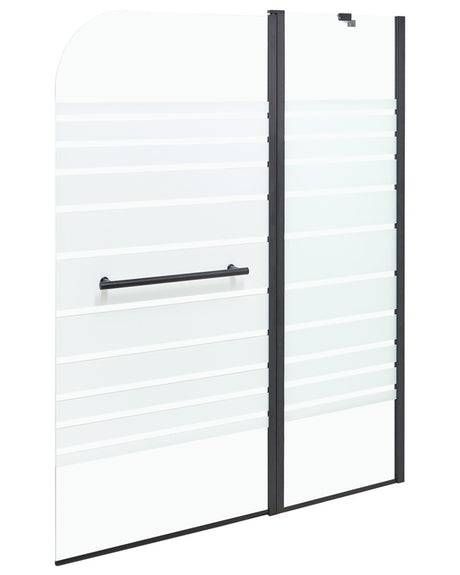 Shower Bath Screen with Doors Black Transparent and Frosted Tempered Glass with Aluminium and Stainless Still 140 x 100 cm Adjustable Minimalist Beliani