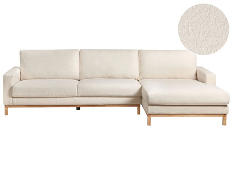 Left Hand Corner Sofa White Boucle Upholstery Wooden Legs Stylish Beliani