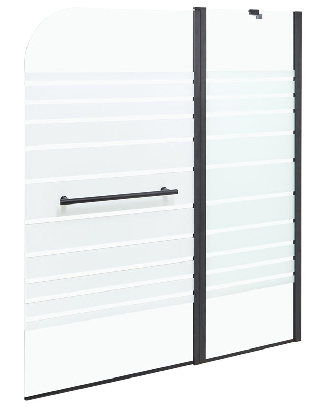 Shower Bath Screen with Doors Black Transparent and Frosted Tempered Glass with Aluminium and Stainless Still 140 x 120 cm Adjustable Minimalist Beliani