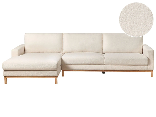 Right Hand Corner Sofa White Boucle Upholstery Wooden Legs Stylish Beliani