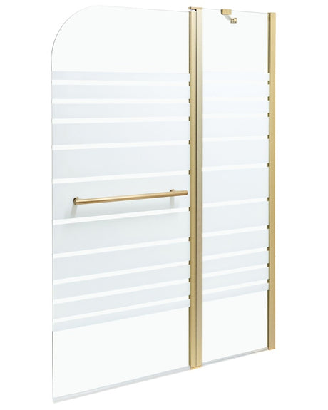 Shower Bath Screen with Doors Gold Transparent and Frosted Tempered Glass with Aluminium and Stainless Still 140 x 100 cm Adjustable Minimalist Beliani