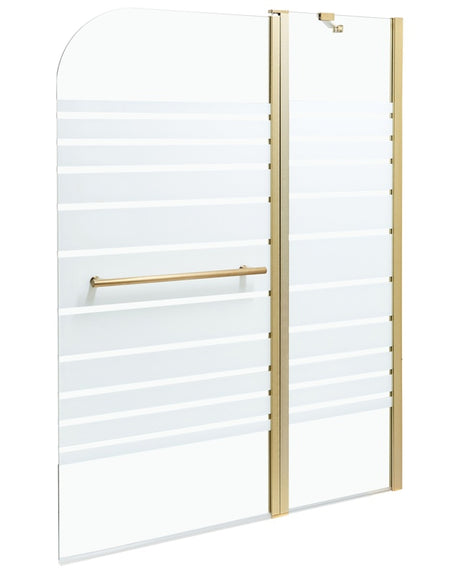 Shower Bath Screen with Doors Gold Transparent and Frosted Tempered Glass with Aluminium and Stainless Still 140 x 120 cm Adjustable Minimalist Beliani