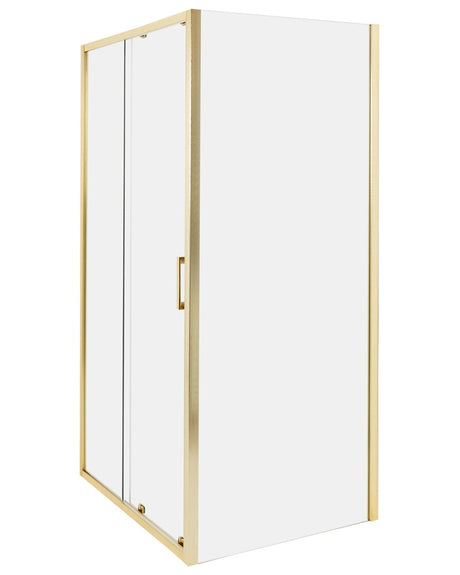 Shower Enclosure Gold Tempered Glass Aluminium Frame Single Door 80 x 100 x 185 cm Modern Design Beliani