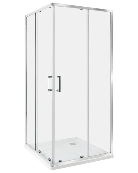 Shower Enclosure Silver Tempered Glass Aluminium Frame Double Door 90 x 90 x 185cm Modern Design Beliani