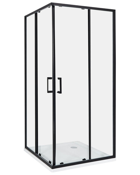 Shower Enclosure Black Tempered Glass Aluminium Frame Double Door 90 x 90 x 185cm Modern Design Beliani