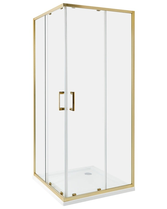 Shower Enclosure Gold Tempered Glass Aluminium Frame Double Door 80 x 80 x 185cm Modern Design Beliani