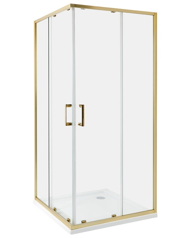 Shower Enclosure Gold Tempered Glass Aluminium Frame Double Door 90 x 90 x 185cm Modern Design Beliani