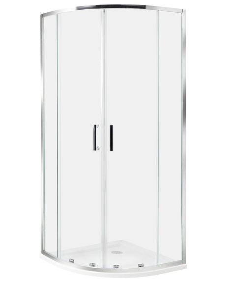 Shower Enclosure Silver Tempered Glass Aluminium Frame Double Door Half Round 80 x 80 x 185cm Modern Design Beliani