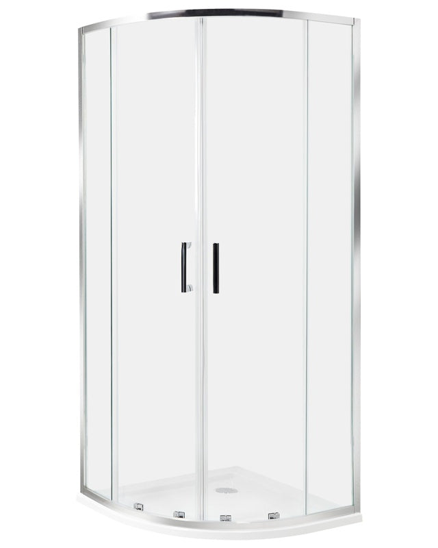 Shower Enclosure Silver Tempered Glass Aluminium Frame Double Door Half Round 80 x 80 x 185cm Modern Design Beliani