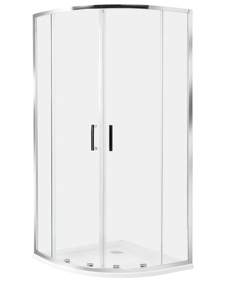 Shower Enclosure Silver Tempered Glass Aluminium Frame Double Door Half Round 90 x 90 x 185cm Modern Design Beliani