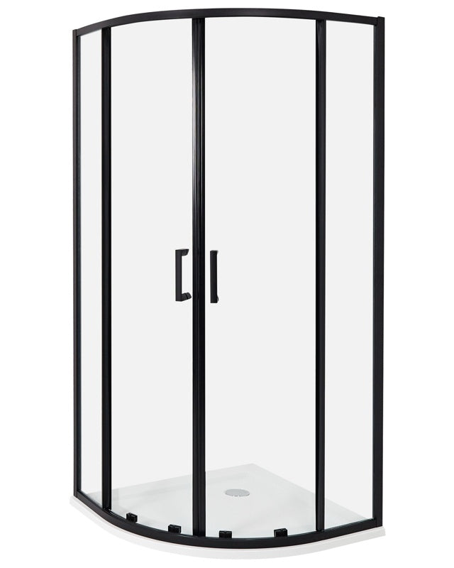 Shower Enclosure Black Tempered Glass Aluminium Frame Double Door Half Round 90 x 90 x 185cm Modern Design Beliani