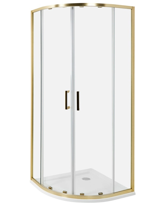 Shower Enclosure Gold Tempered Glass Aluminium Frame Double Door Half Round 80 x 80 x 185cm Modern Design Beliani