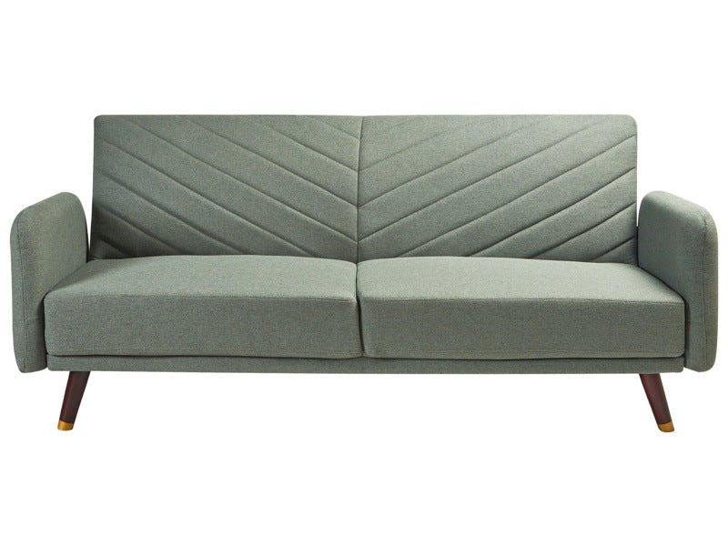 Sofa Bed Light Green Faux Linen Fabric Modern Living Room 3 Seater Wooden Legs Track Arm Beliani