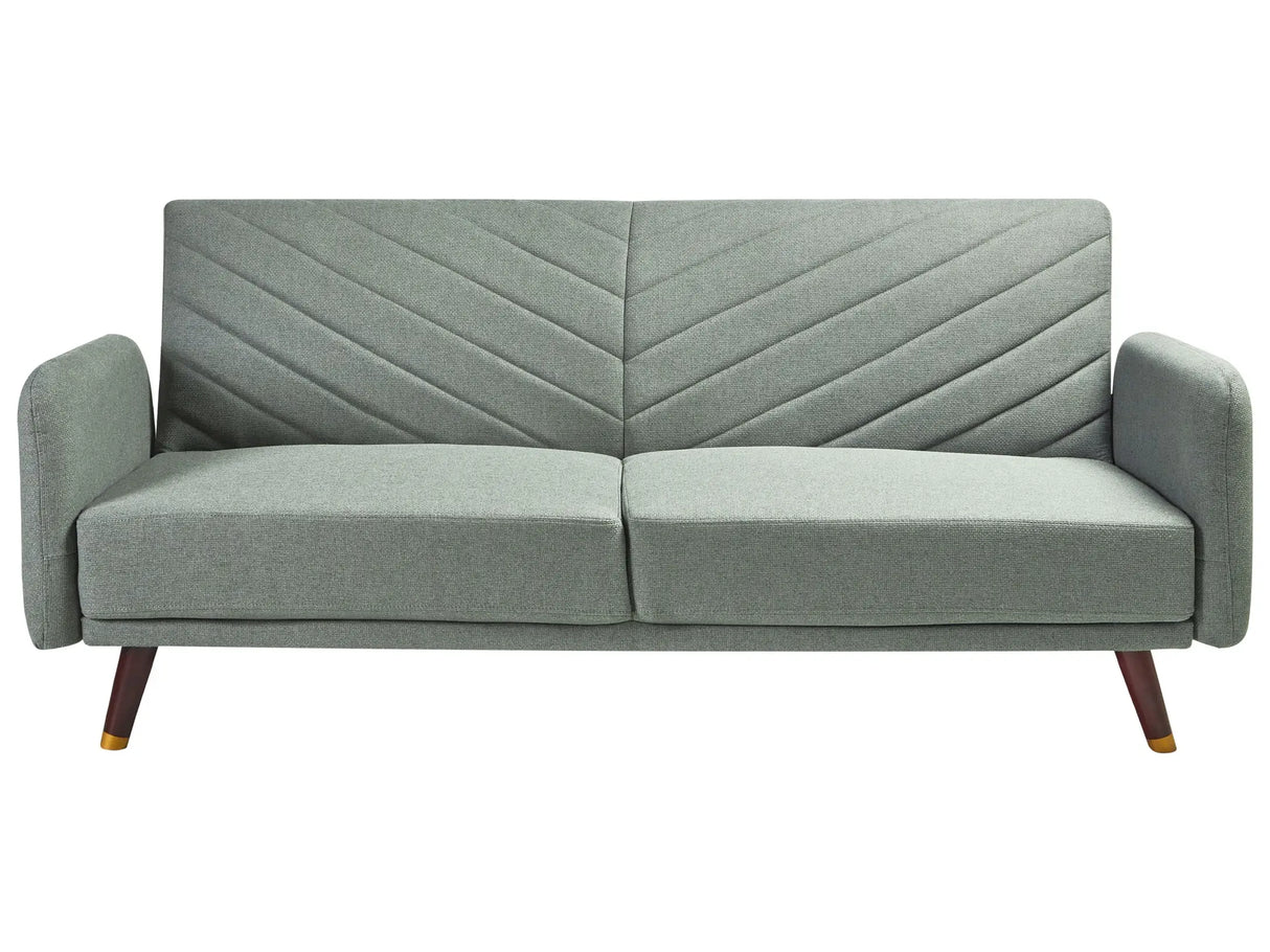 Sofa Bed Light Green Faux Linen Fabric Modern Living Room 3 Seater Wooden Legs Track Arm Beliani